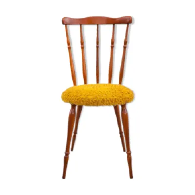 Chaise bois assise moumoute moutarde, western, saloon, salon, chambre