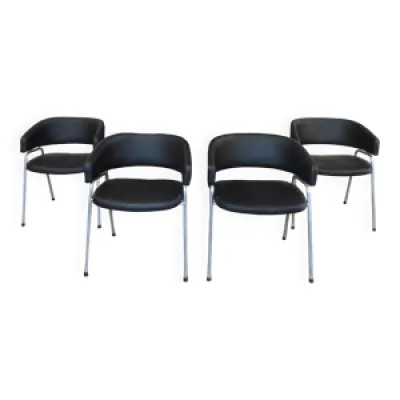 4 chaises tubulaires - cuir noir