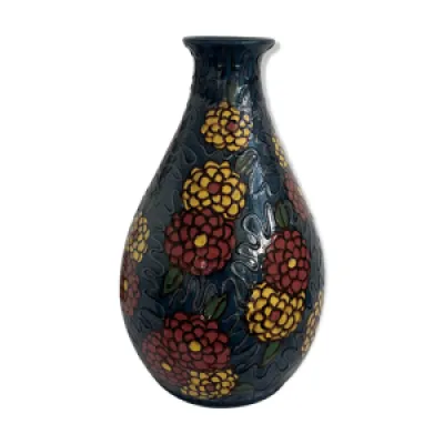 Vase balustre en faïence - polychrome