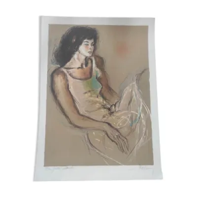 Femme assoupie lithographie - main
