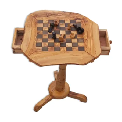 Table d'échecs rustique - bois tiroirs