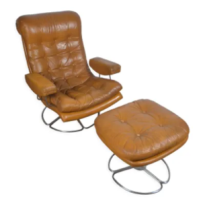 fauteuil pivotant et - ottoman cuir
