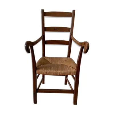 fauteuil bois et paille - ancienne