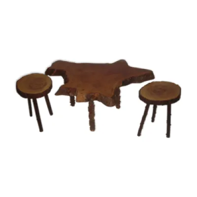 Table en mahogany et - 1970 tabourets