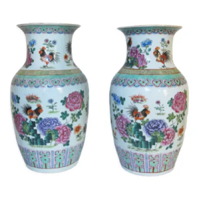 Paire de vases chinois - porcelaine rose