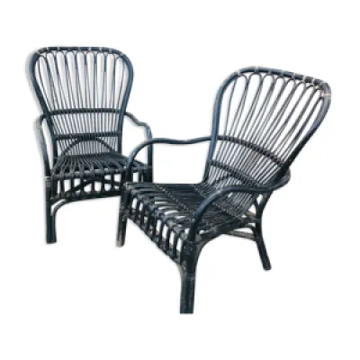 Set de 2 fauteuils en - rotin noir