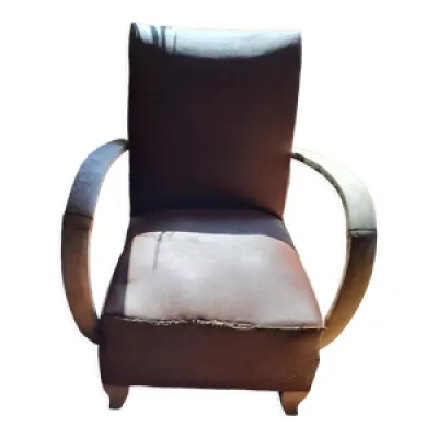 fauteuil cuir art déco - 1930 bois