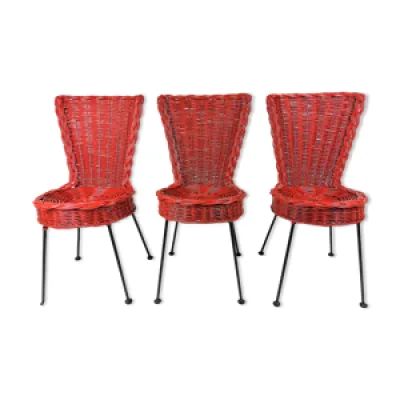 3 chaises en rotin et - 1950