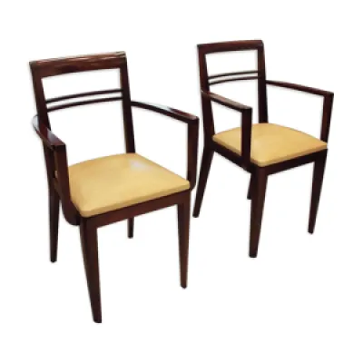 Paire de fauteuils bridge - cuir beige