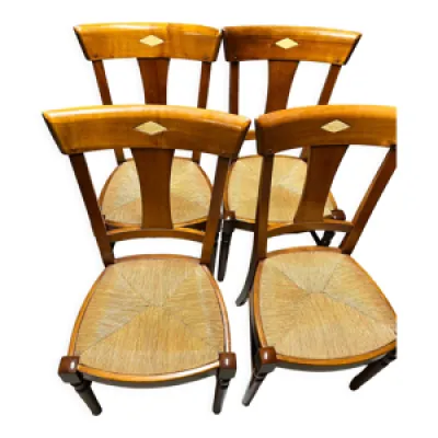 Lot de 4 chaises bois - paille