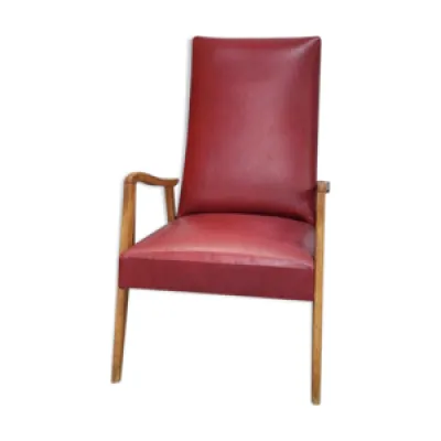 fauteuil bois et skaï - rouge