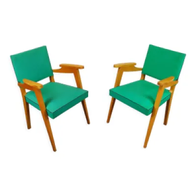 Paire de fauteuils bois - vinyle