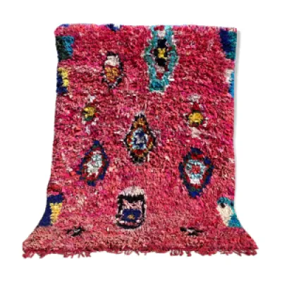 tapis marocain boucherouite - rose