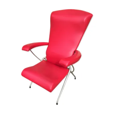 fauteuil  en skai rouge - annee 1950