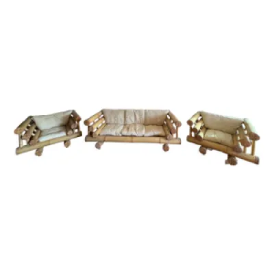 Canapé et 2 fauteuils - bambou coussins