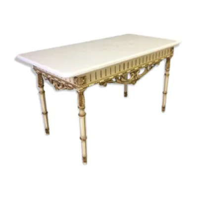 Table basse ancienne - bois marbre