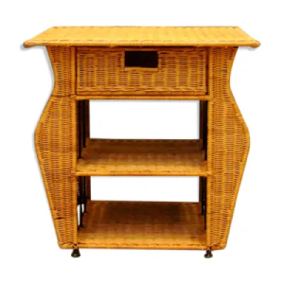 Rattan table with drawer and magazine