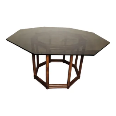 Table bois façon bambou - verre