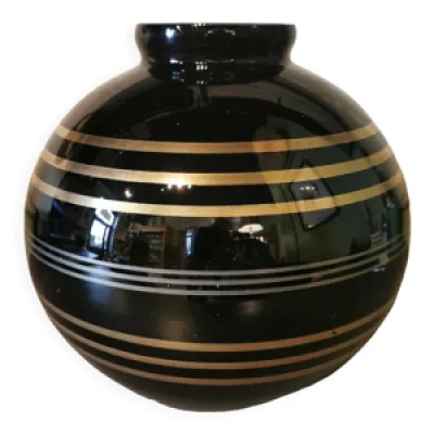 Vase boule art déco - noir verre