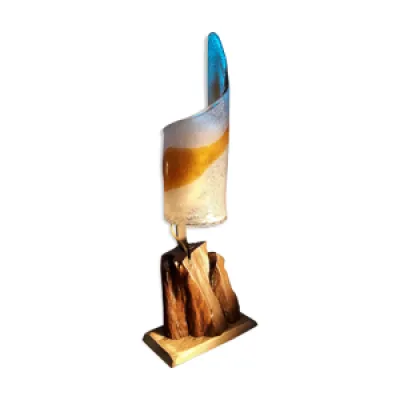 Lampe verre Murano Italie - bois exotique