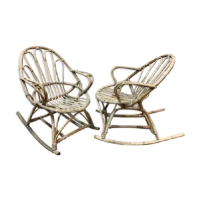Paire de rocking-chairs - rotin