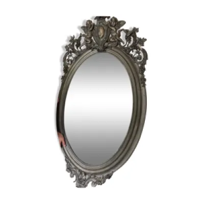 Miroir ovale biseaute - stuc bois