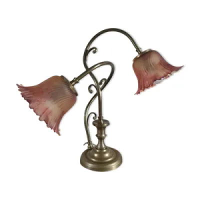 Lampe art nouveau bronze - tulipes verre