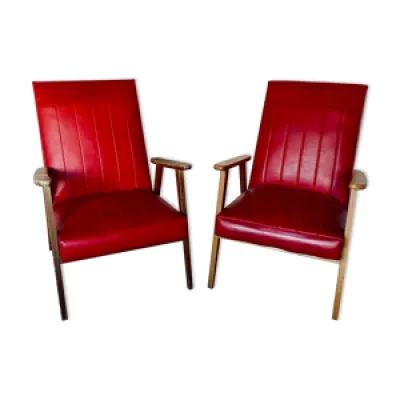 Paire de fauteuils en - rouge