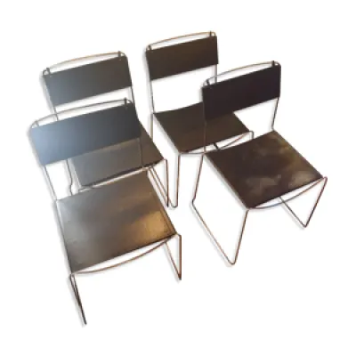 Suite de 4 chaises cuirs - italien 1980