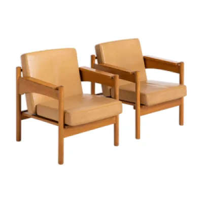 Paire de fauteuils en - cuir 1960