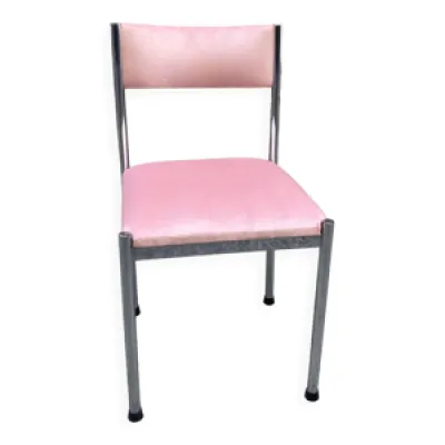 Chaise chrome et velours - rose
