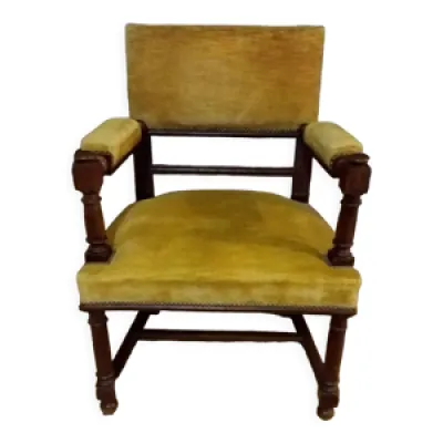 fauteuil bois et velours - moutarde