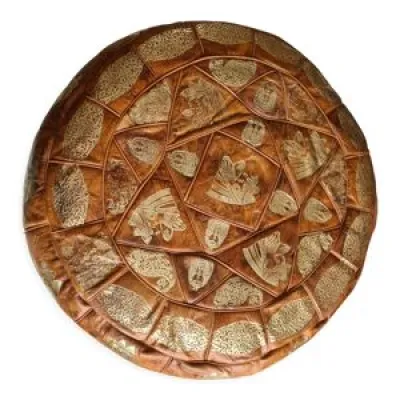 Pouf marocain en cuir - naturel