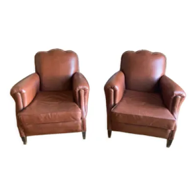 Paire fauteuils cuir - marron
