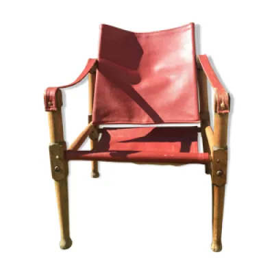 fauteuil safari en bois - cuir rouge