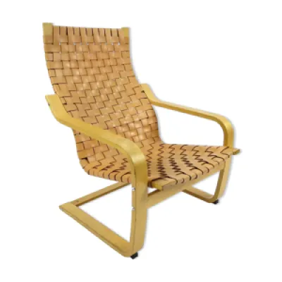 fauteuil en cuir et hêtre - noboru