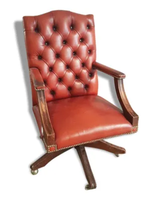 Fauteuil chesterfield - cuir rouge