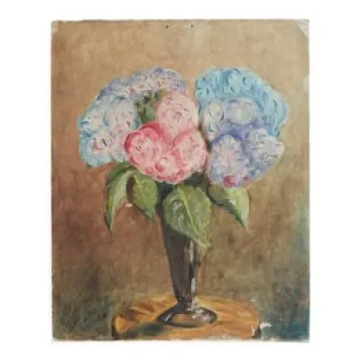 Peinture ancienne huile - bouquet fleurs