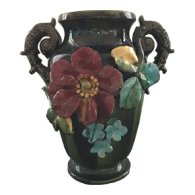 Vase xl décor floral - barbotine