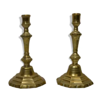 Paire de flambeaux chandeliers - base bronze