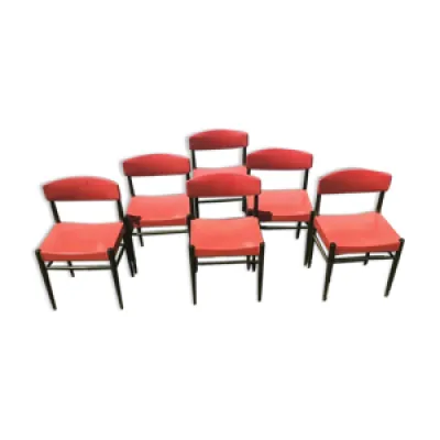 6 chaises année 70 simili - cuir rouge