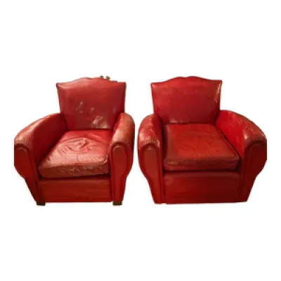 2 fauteuils club «  - cuir rouge