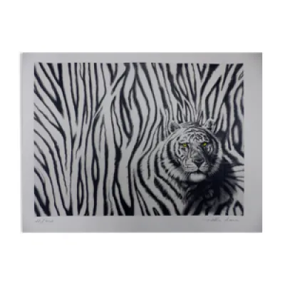 Tigre noir et blanc lithographie