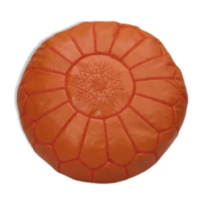 Pouf marocain en cuir - orange