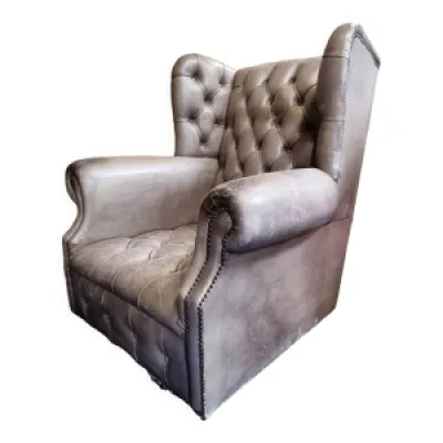 Fauteuil chesterfield - cuir gris