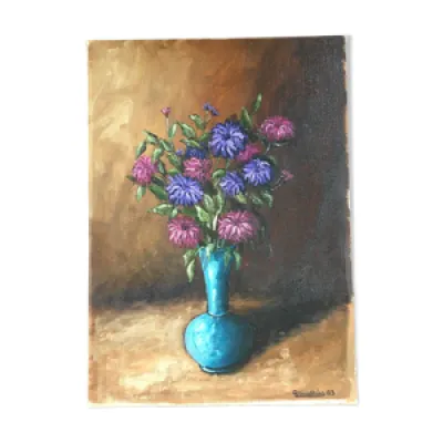 Tableau bouquet dans - turquoise vase