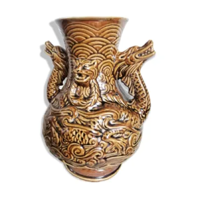 Vase Asie dragon majolica - relief