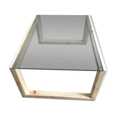 table en bois massif - verre plateau
