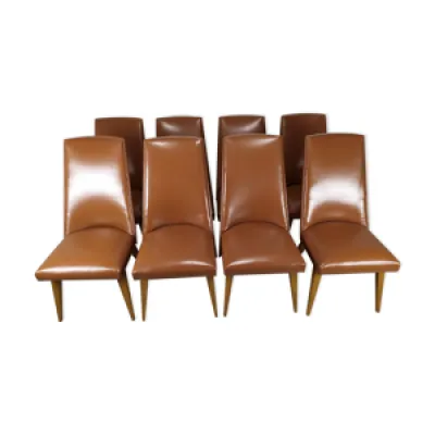 8 chaises skaï marron - 1950