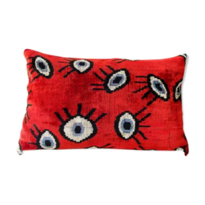 Coussin velours Ikat - rouge